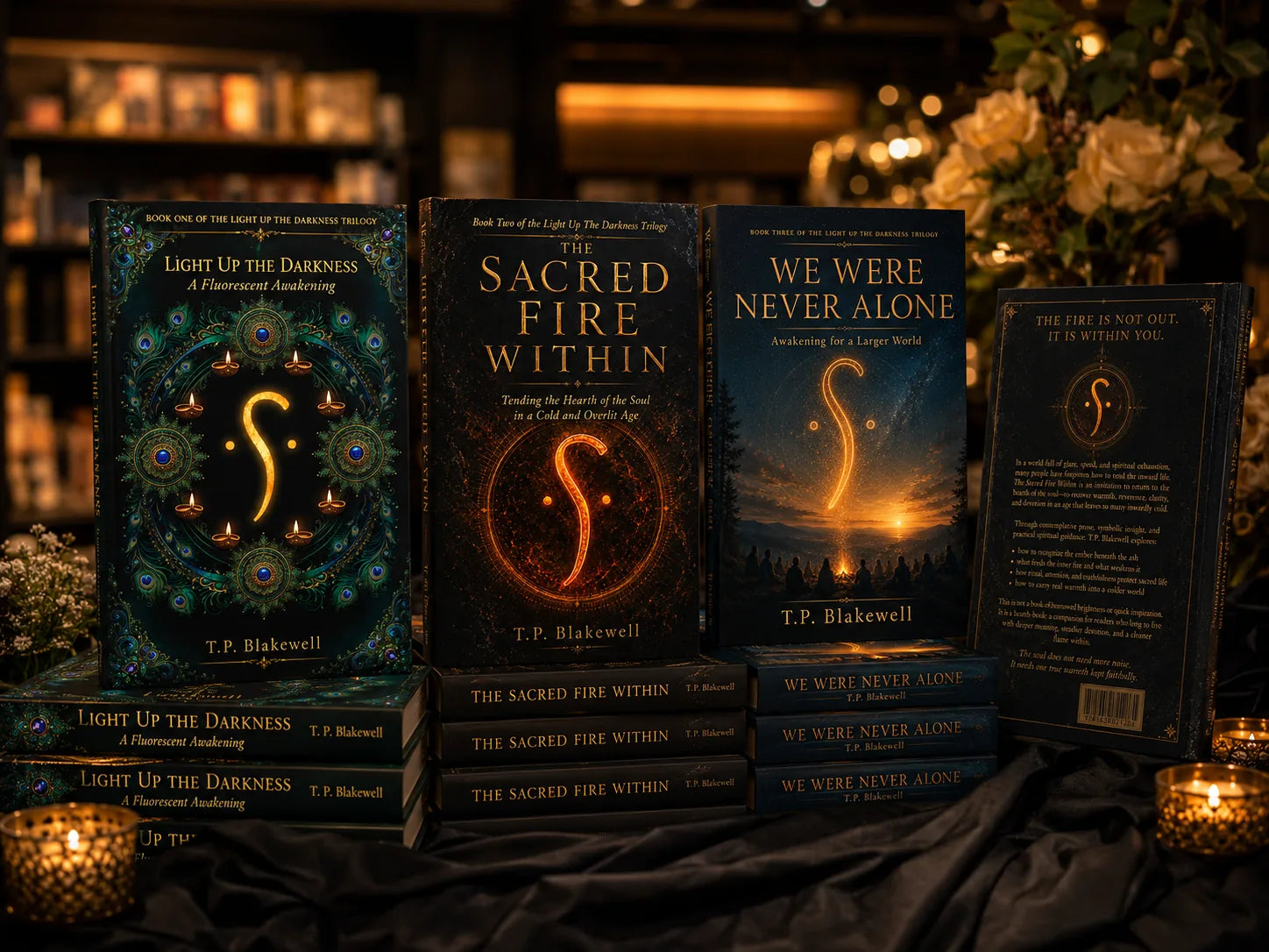 The three books of the Light Up The Darkness Trilogy displayed together
